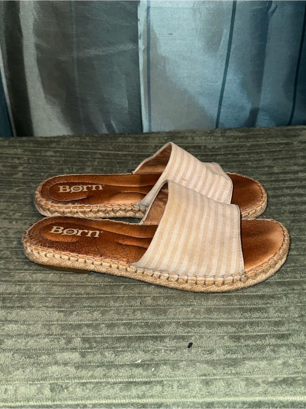 Born Beige Striped Slide Sandals